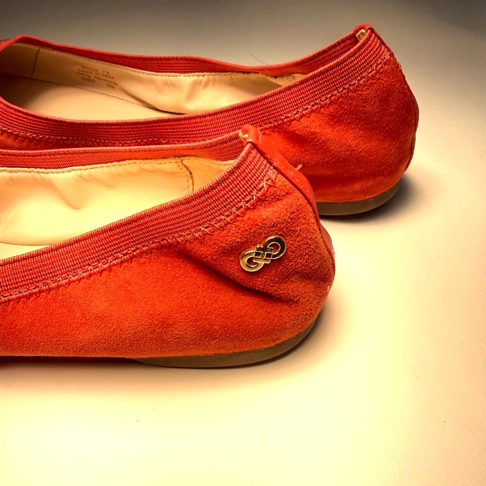 Cole Haan Elbridge Red Suede Ballet Flats Leather Cap Toe Comfort Shoes Size 7 - Picture 6 of 11